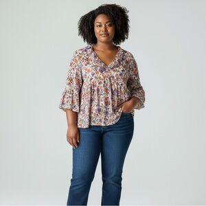 Sugarfox‎ Floral Babydoll Blouse Women’s Size Large Cottagecore Boho Top
